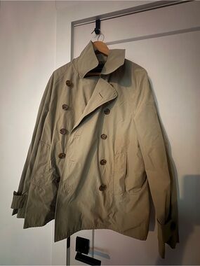 French Connection Men's Double-Breasted Tan Trench Coat
